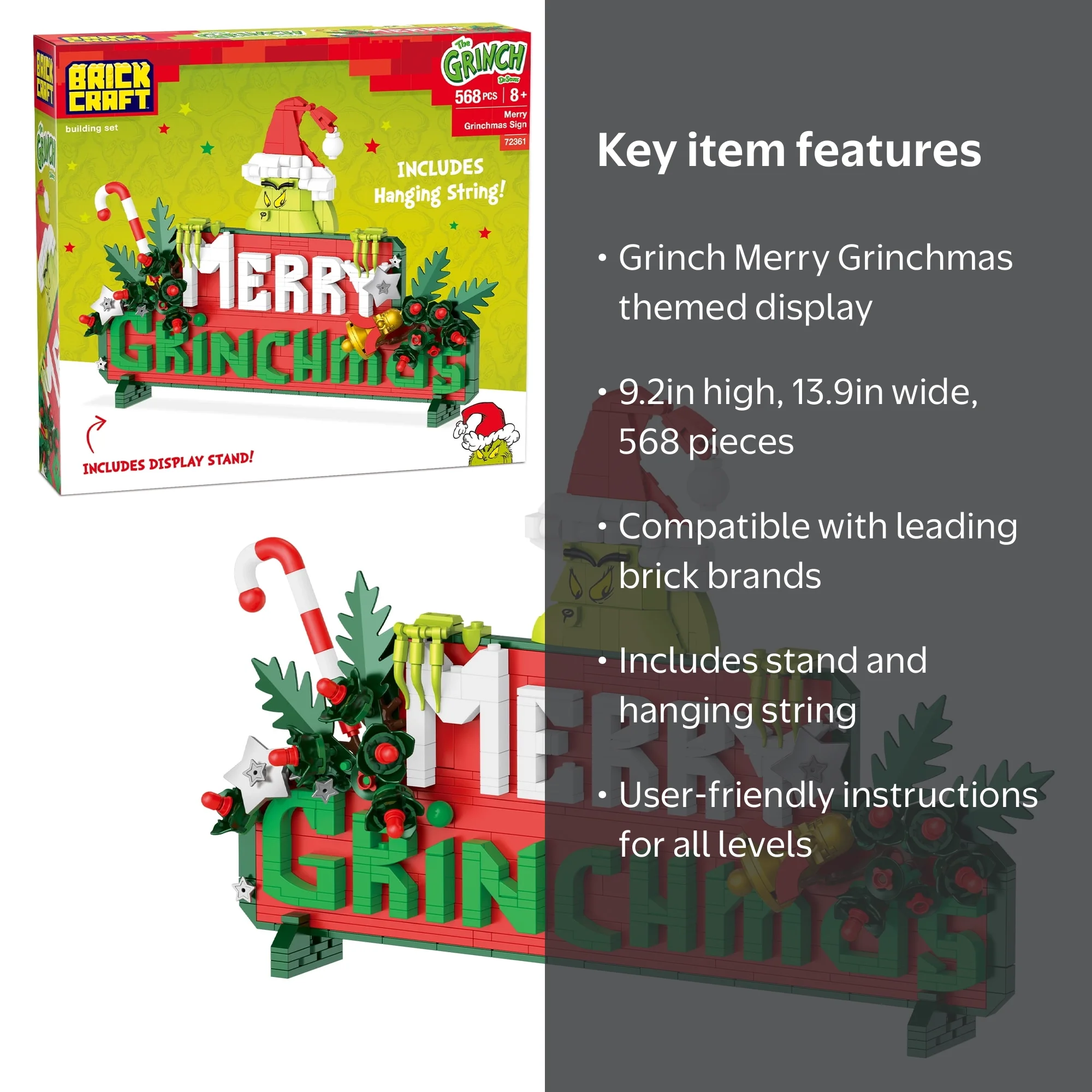 Brickcraft The Grinch Merry Grinchmas Sign Building Kit, 568-Piece