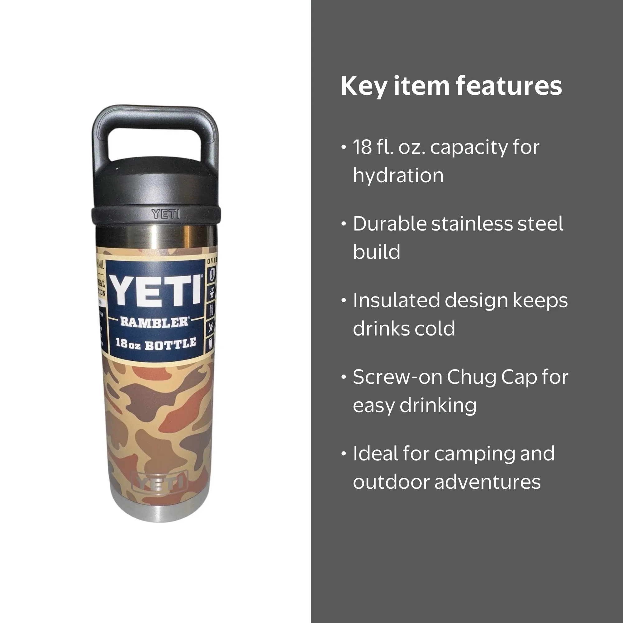 YETI Rambler Wetlands Camo 18 oz Bottle w/ Chug Cap New - Walmart.com