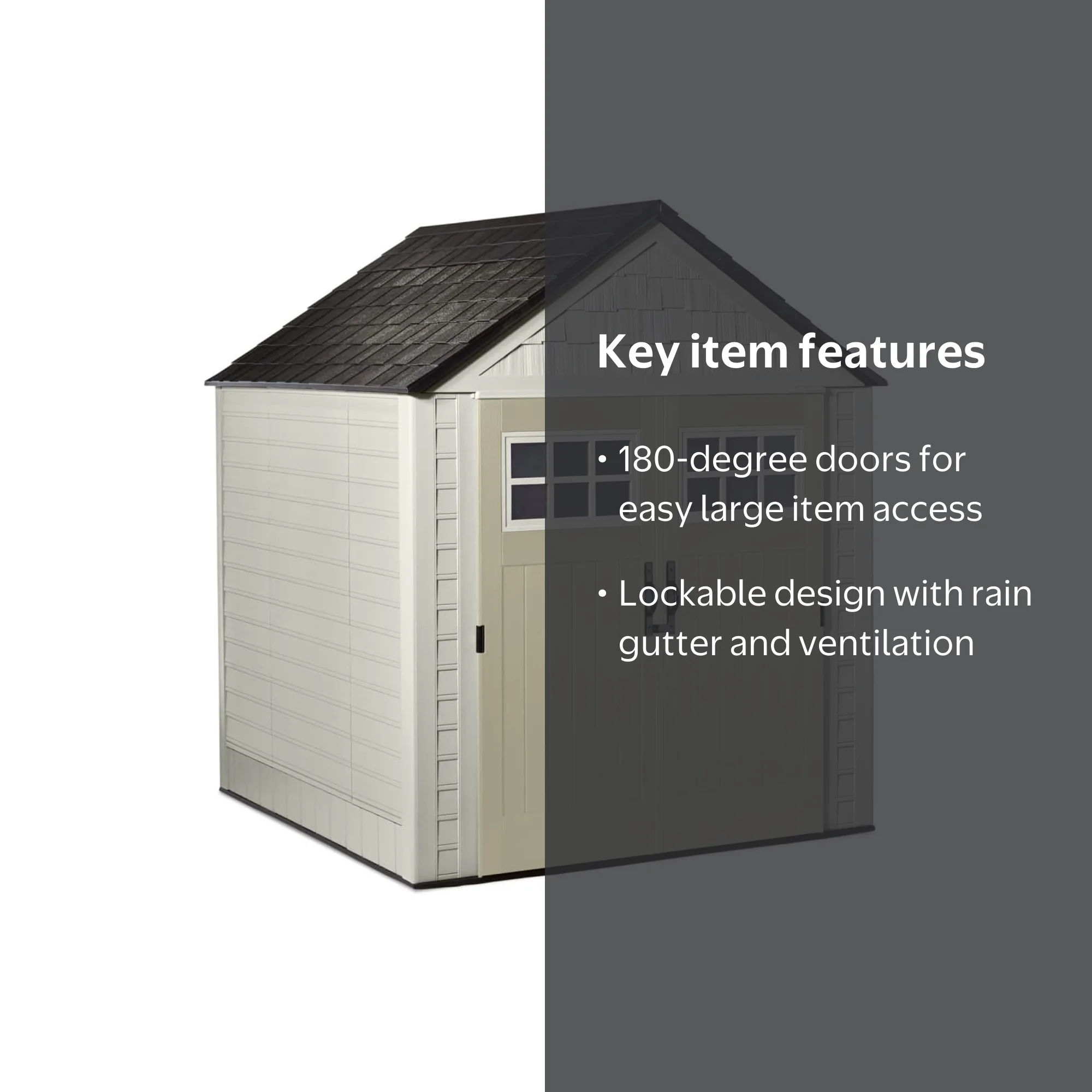 Rubbermaid 7 ft. x 7 ft. Shed, Durable Resin with 180 Degree Door