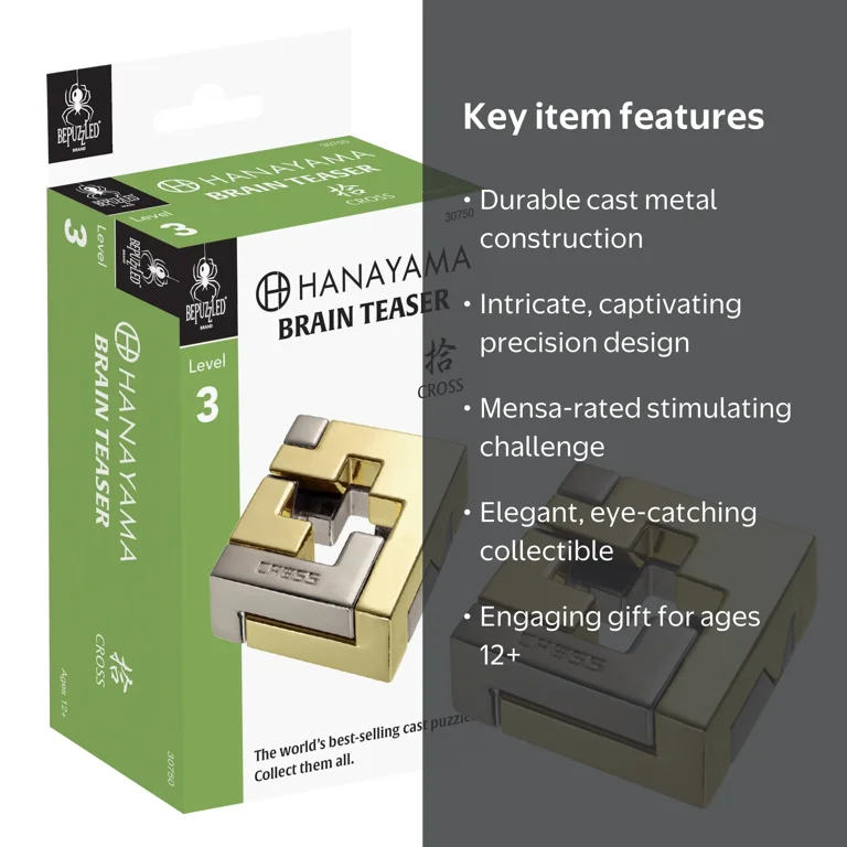 BePuzzled, Cross Hanayama Metal Brainteaser Puzzle Level 3 Ages 12