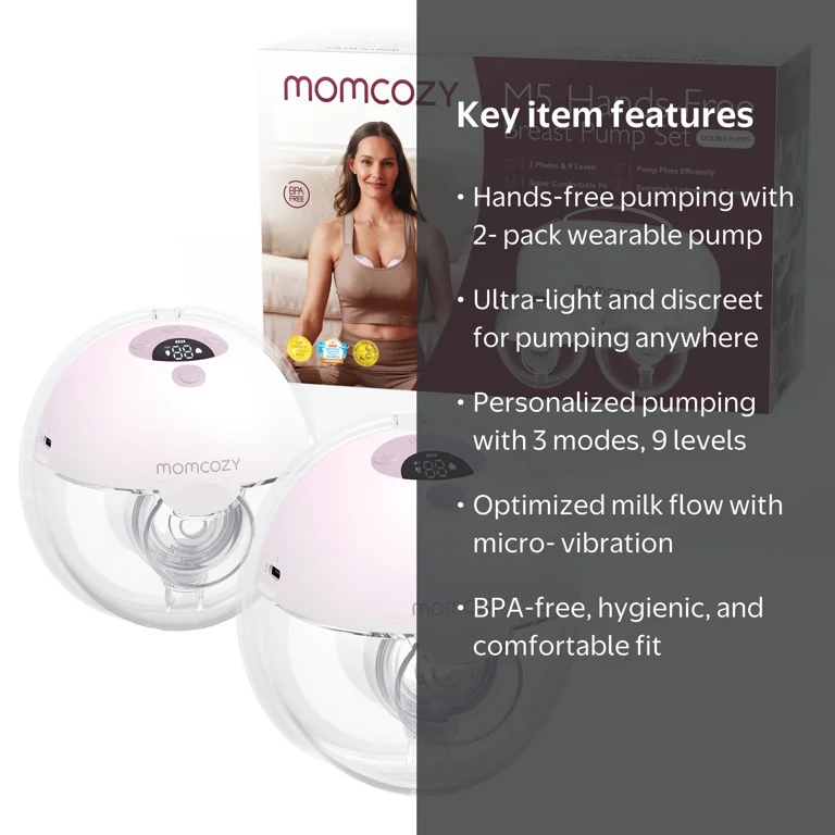 Momcozy M5 Hands-Free Wearable Breast Pump 3 Modes 9 Suction