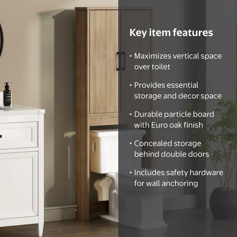 Mainstays Ardent Over-the-Toilet Bathroom Storage Cabinet, Euro