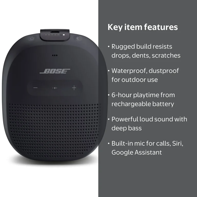 Bose, SoundLink Micro Portable Waterproof Bluetooth Speaker, Black