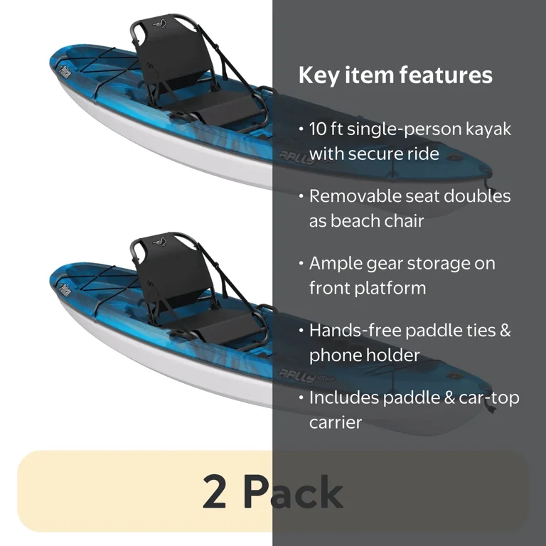 2 pack) Pelican - Rally 100XP - Sit-on-Top Angler Fishing Kayak