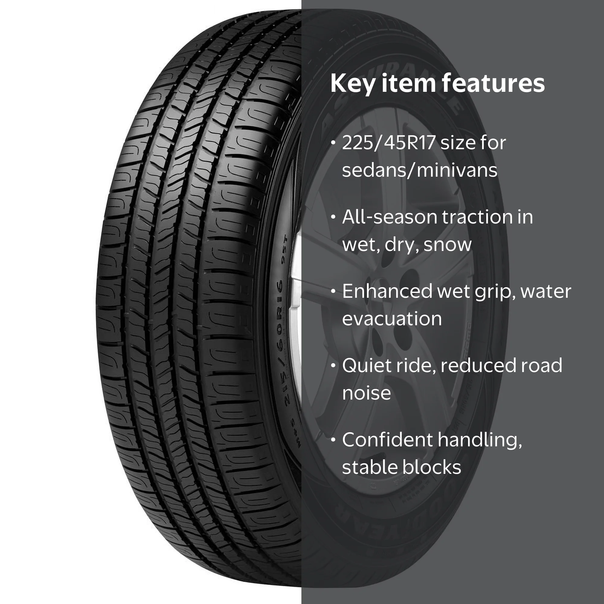 即決可能　送料無料　225/45R17 BBSアルミ　冬タイヤ　GOODYEAR Goodyear Assurance All Season 225/45R17 91V Passenger Tire