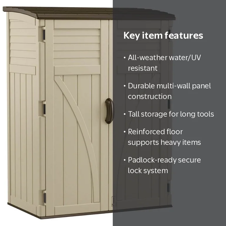 Suncast, Shed, 52 x 32.5 x 71.5 inches, Beige, lockable handles