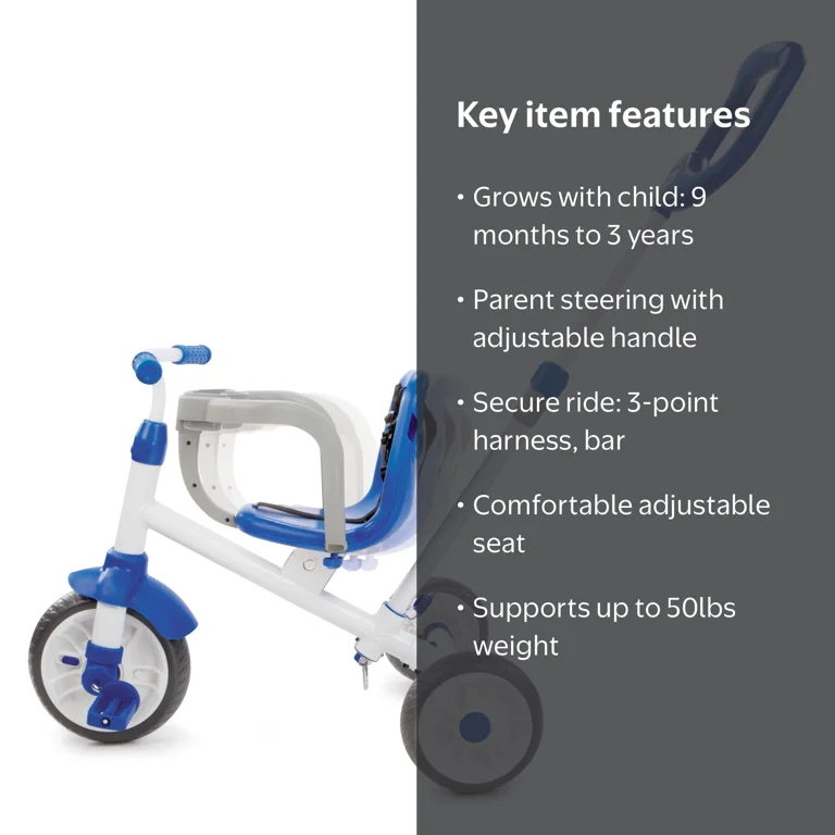 Little Tikes Ride 'N Learn 3-in-1 Blue Trike, 9 Months to 3 Years