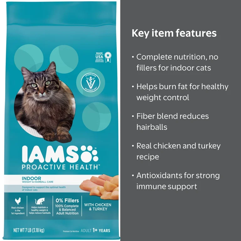 IAMS, Dry Cat Food, 7 Lb Bag, Indoor Weight Control & Hairball