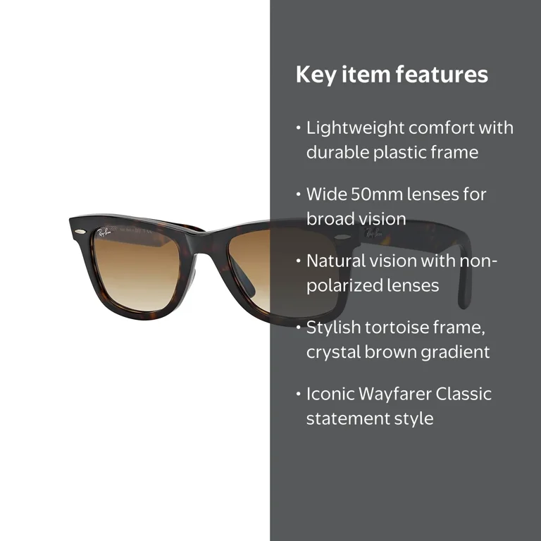 Ray-Ban RB2140 WAYFARER 902/51 ケース付イタリア製 Ray Ban RB2140 WAYFARER 902/51 50M Tortoise/Crystal Brown Gradient