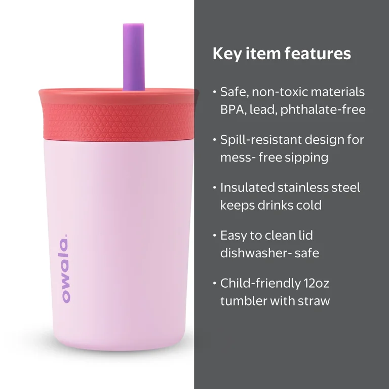 Owala Kids' Stainless Steel 12oz Tumbler Lilac Rocket BPA Free