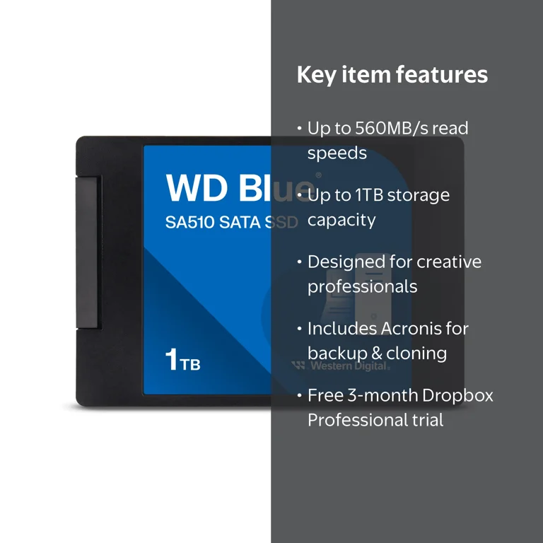 1TB WD Blue SA510 SATA SSD, 2.5 Inch Cased Solid State Hard Disk