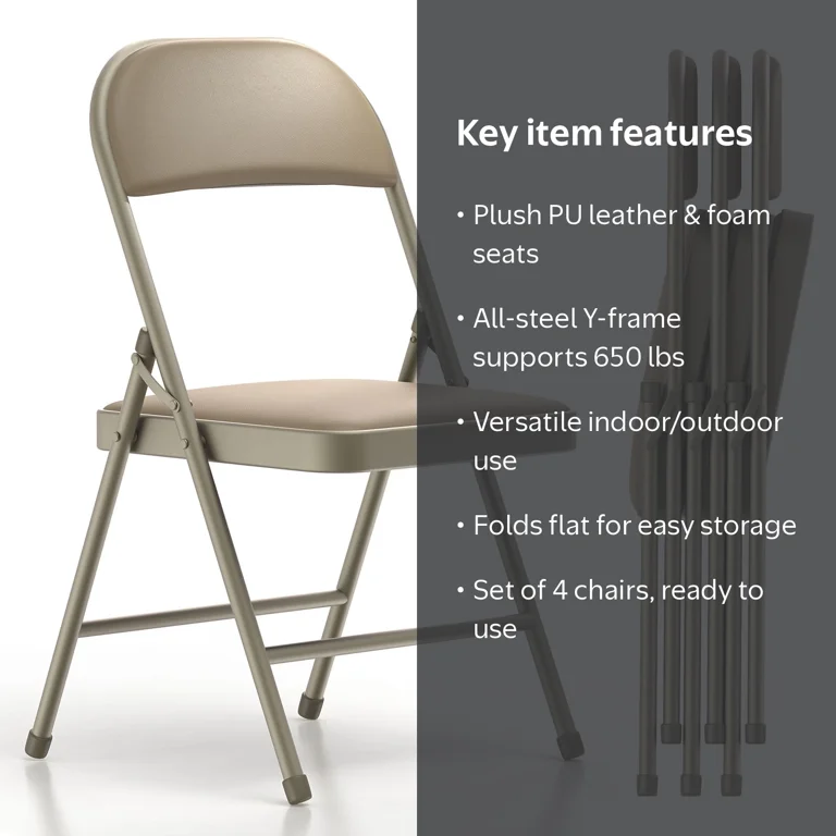 Nazhura Metal Folding Chairs, Set of 4, Padded Indoor/Outdoor