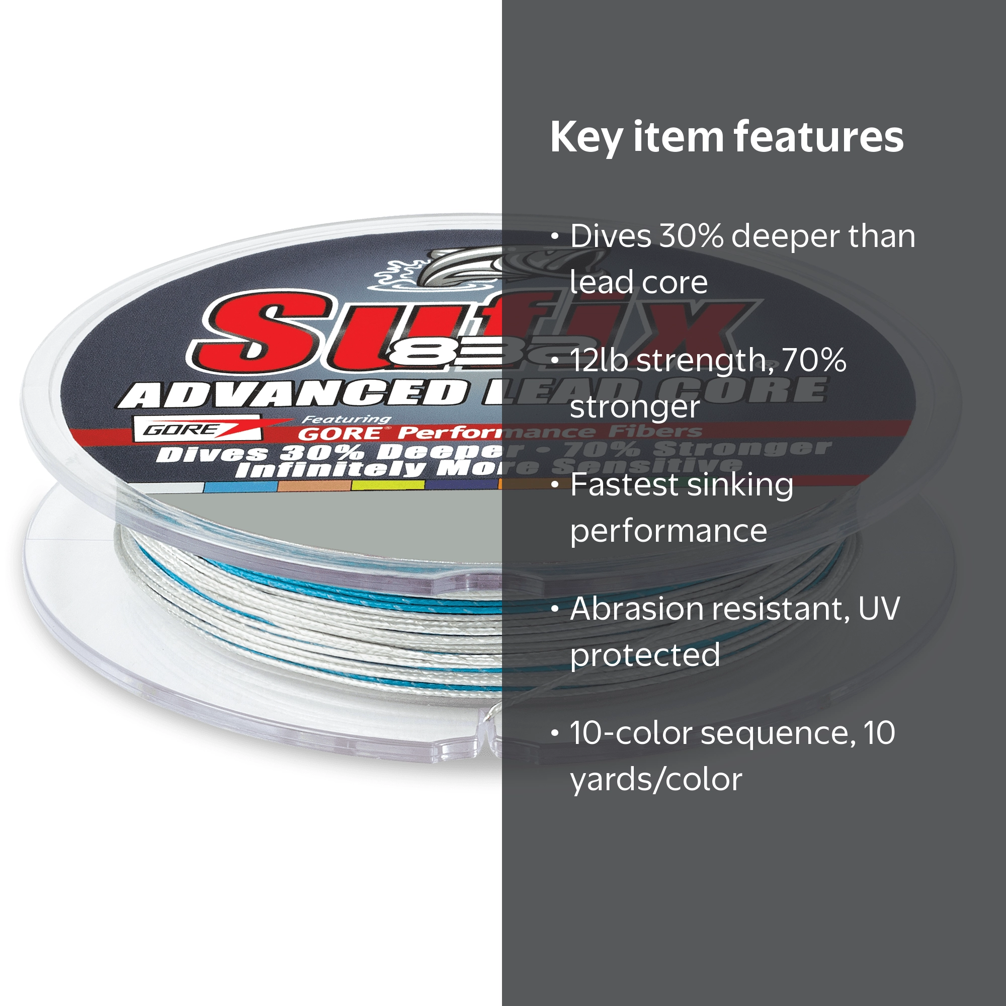 Sufix, Sufix 832 Advanced Lead Core Fishing Line, 100 Yds 12lb