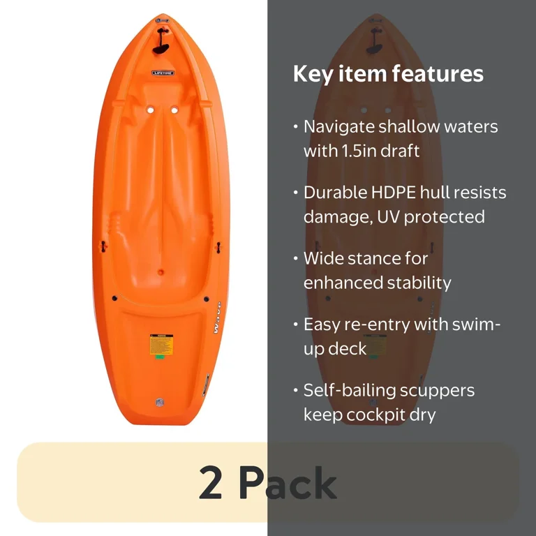 2 pack) Lifetime Wave Youth 6 ft Sit-On-Top Kayak with Paddle