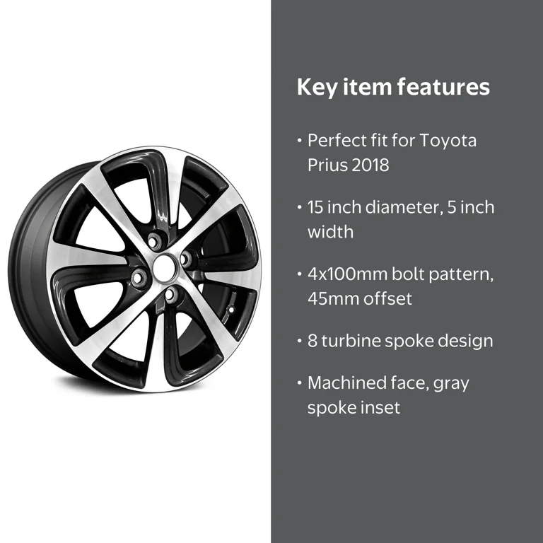 Jante 15 inch Aluminum Wheel Rim for 2018 Toyota Prius, 4 Lug