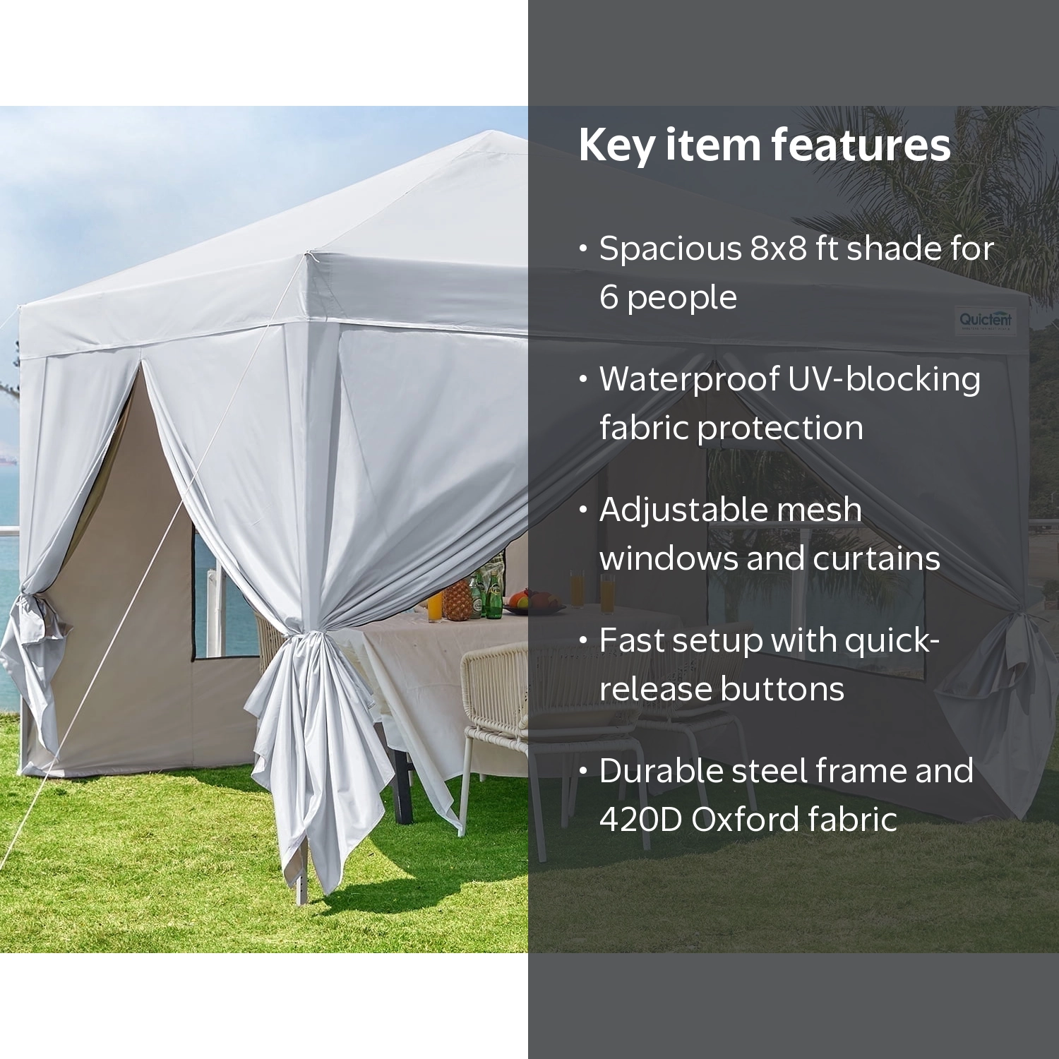 Quictent 8'x8' Pop Up Canopy Tent with Zip Sidewalls, Outdoor