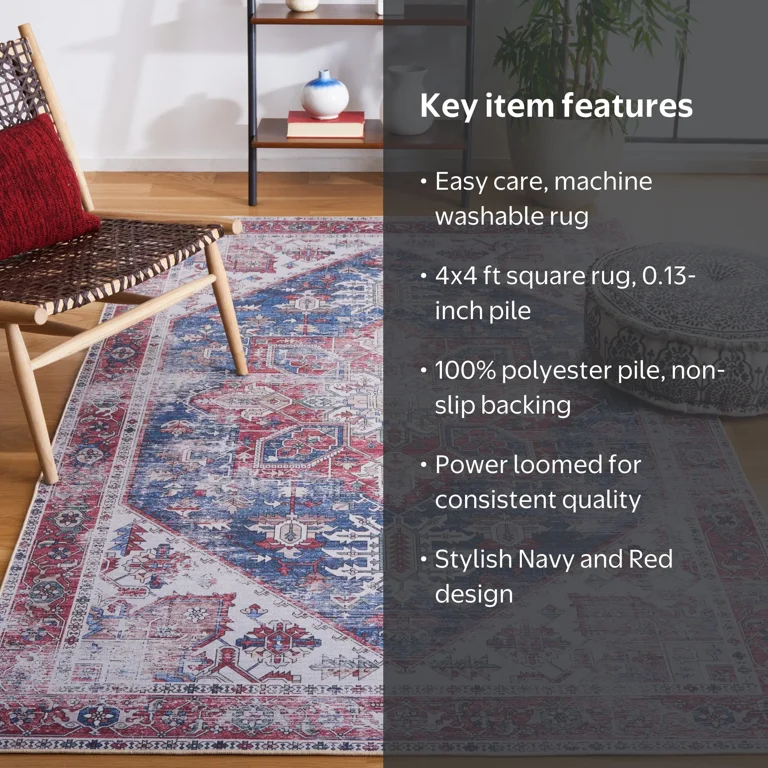 SAFAVIEH Tucson Jayla Oriental Machine Washable Area Rug, Navy/Red