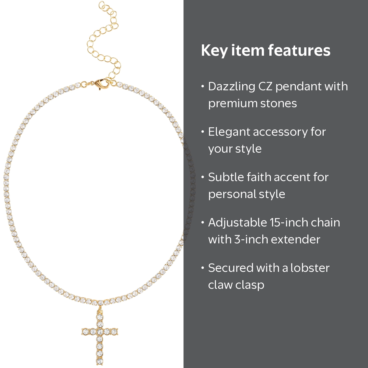 Jessica Simpson Women's Crystal Cubic Zirconia Cross Necklace
