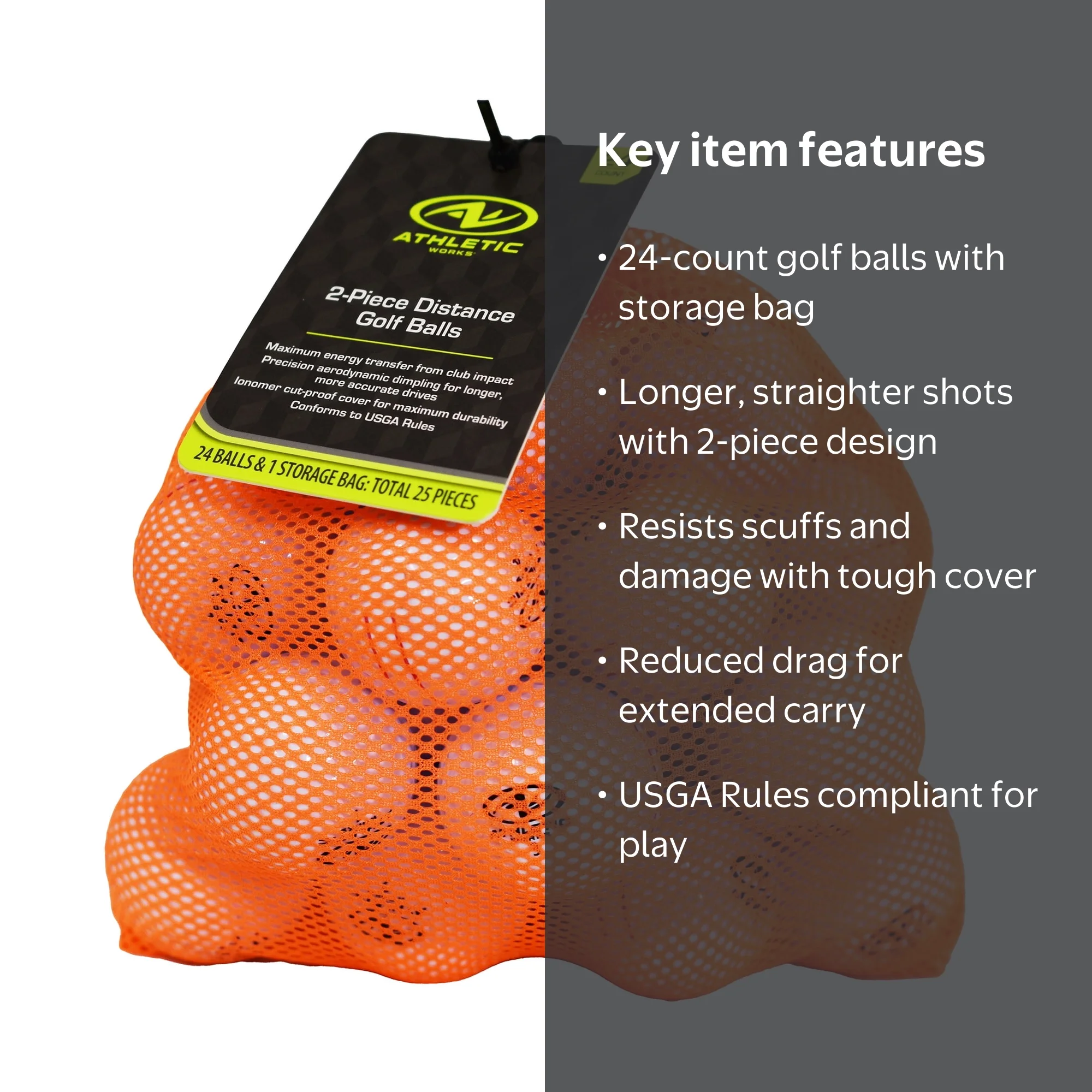 Athletic Works 2-Piece Distance Golf Balls, 24 Pack with Mesh