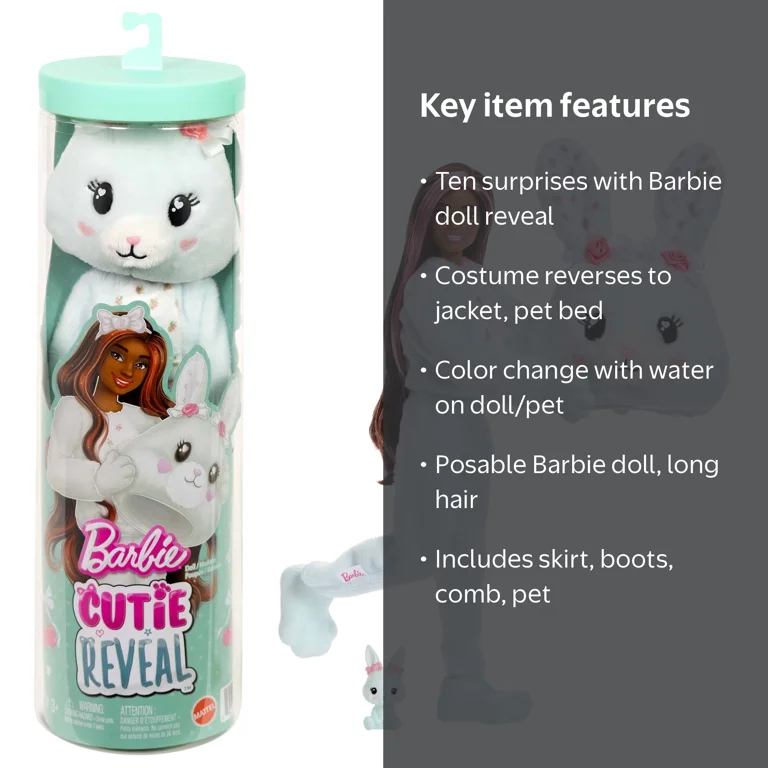 barbie様確認用 Barbie, Cutie Reveal Doll & Accessories, Bunny, 10 Surprises