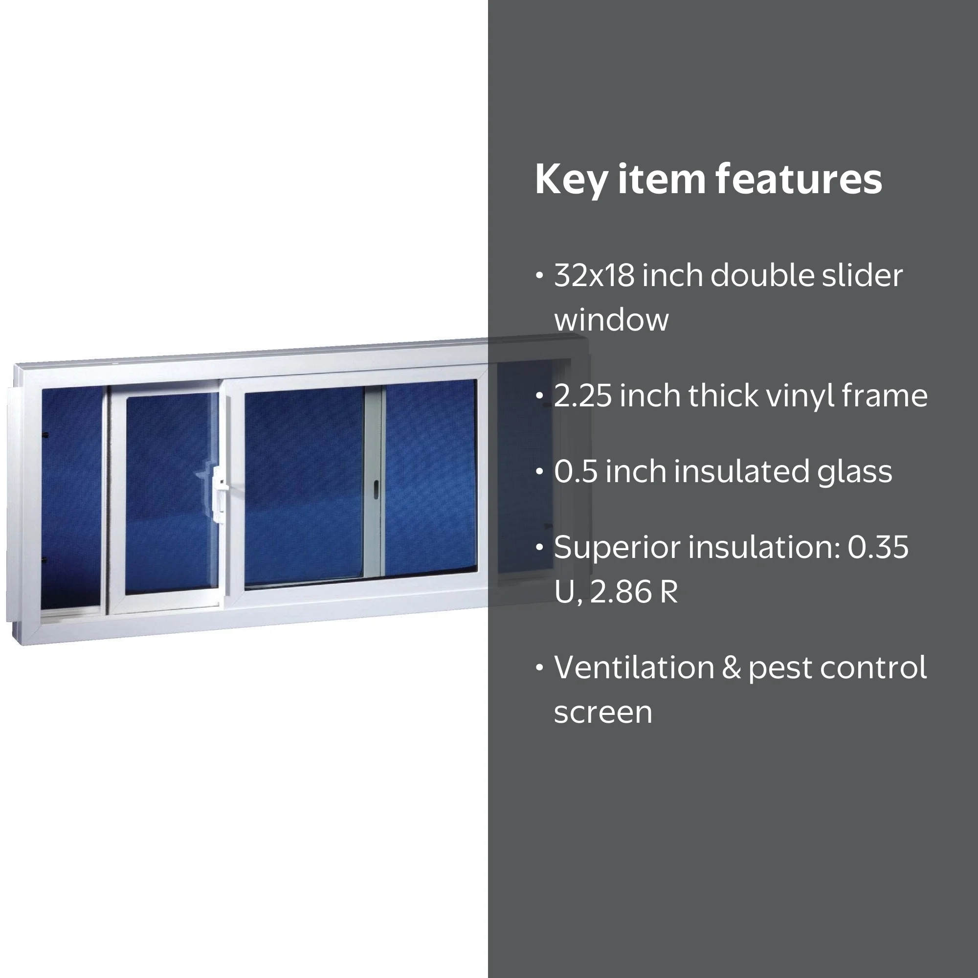 Duo Corp Thermal Insulated 32x18in Double Slider Basement Window