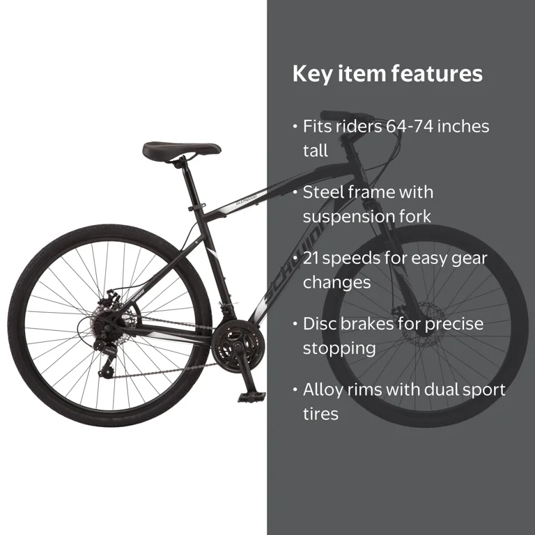 Schwinn 700c Glenwood Hybrid Bike, Adults +14 Years, Black, 21