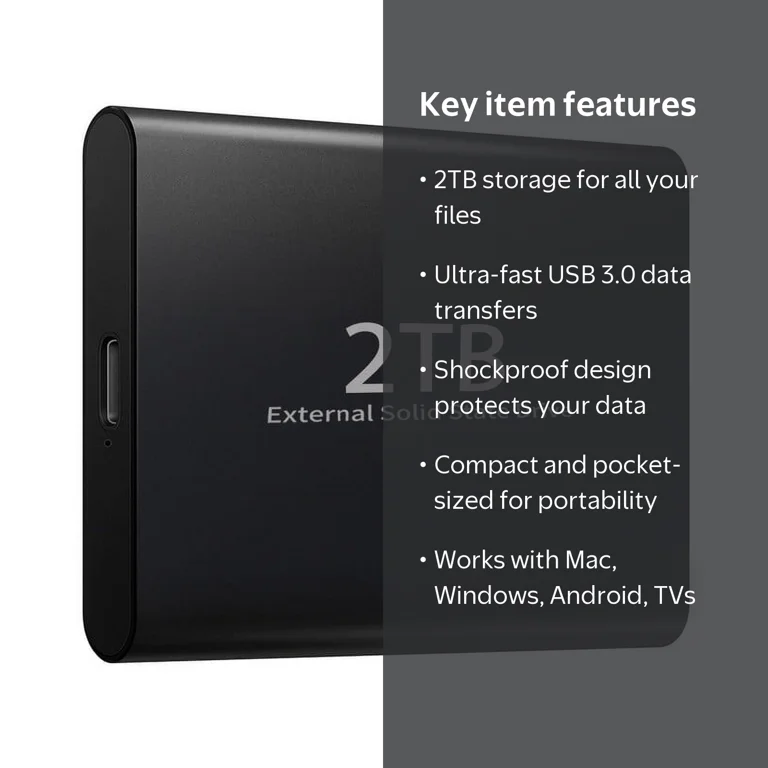 2 T B Large Capacity Black External SSD USB 3.0 Hard Drive Typec