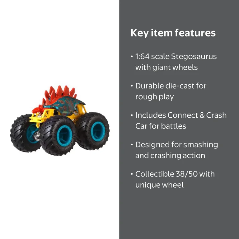 Hot Wheels Monster Trucks Motosaurus Stegosaurus Connect and Crash