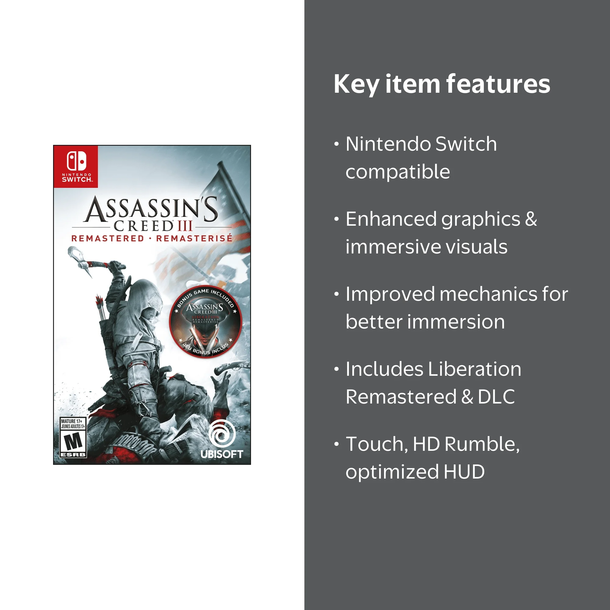 Ubisoft's Assassin's Creed III Remastered Game for Nintendo Switch