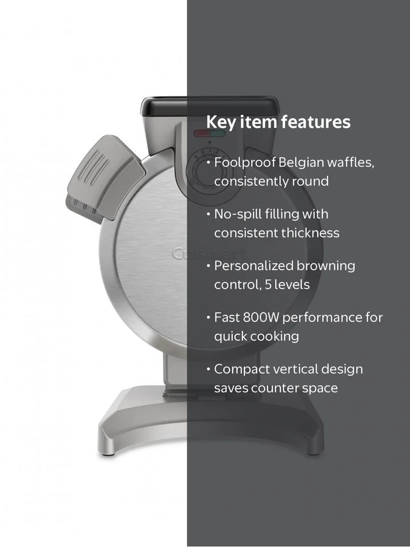 Cuisinart WAF-V100 Vertical Belgian Waffle Maker, Round, Electric