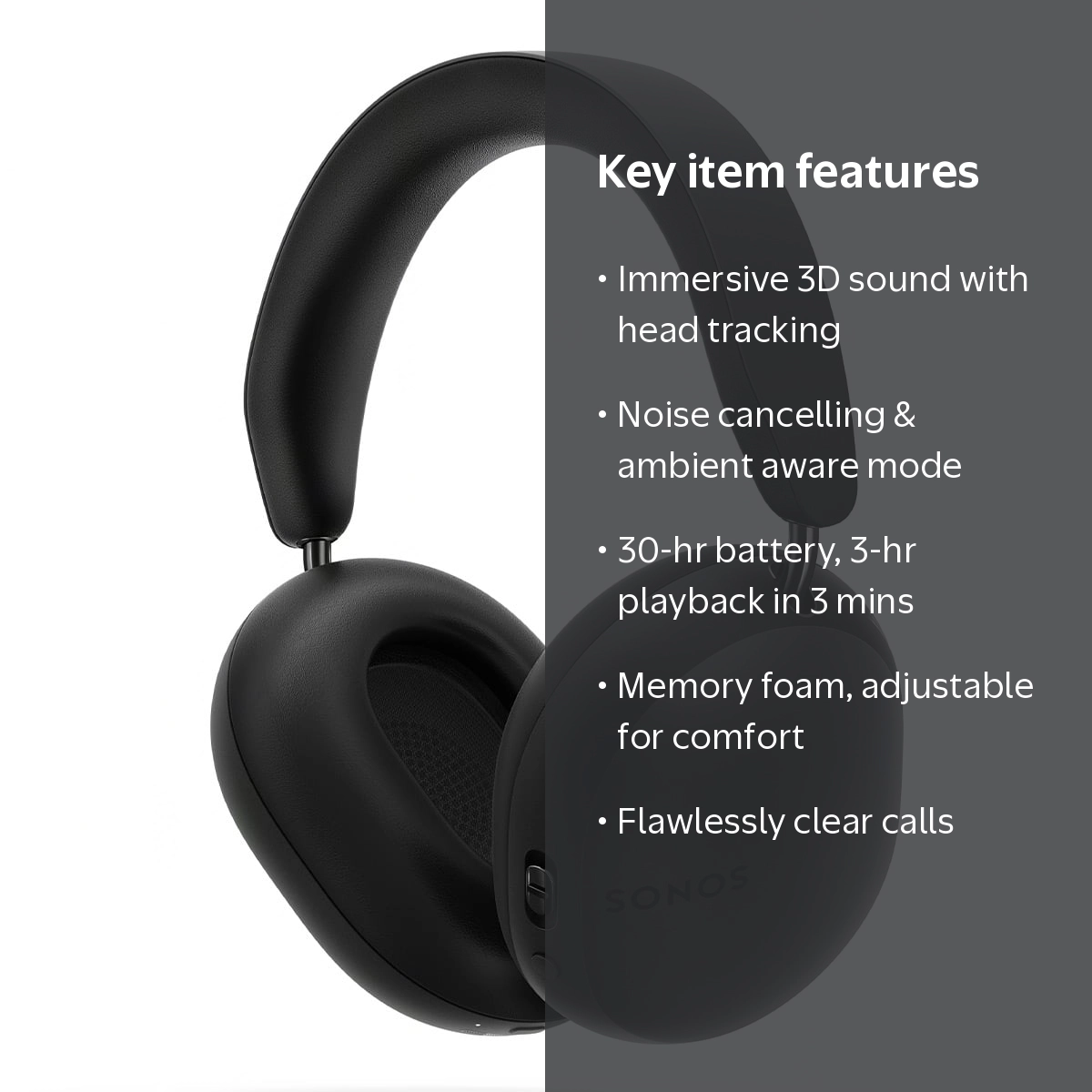 Sonos, Wireless Noise Canceling Over Ear Headphones, Bluetooth