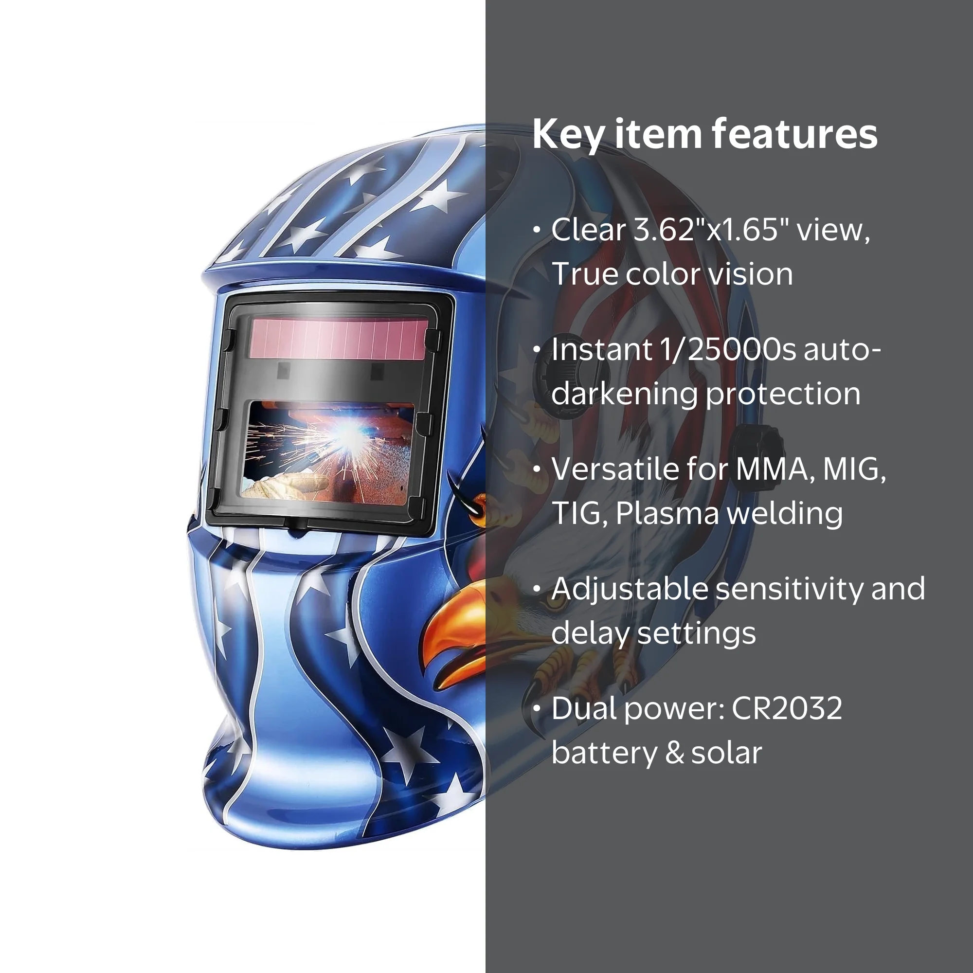 DEKOPRO Blue Eagle Welding Helmet, Auto Darkening, True Color