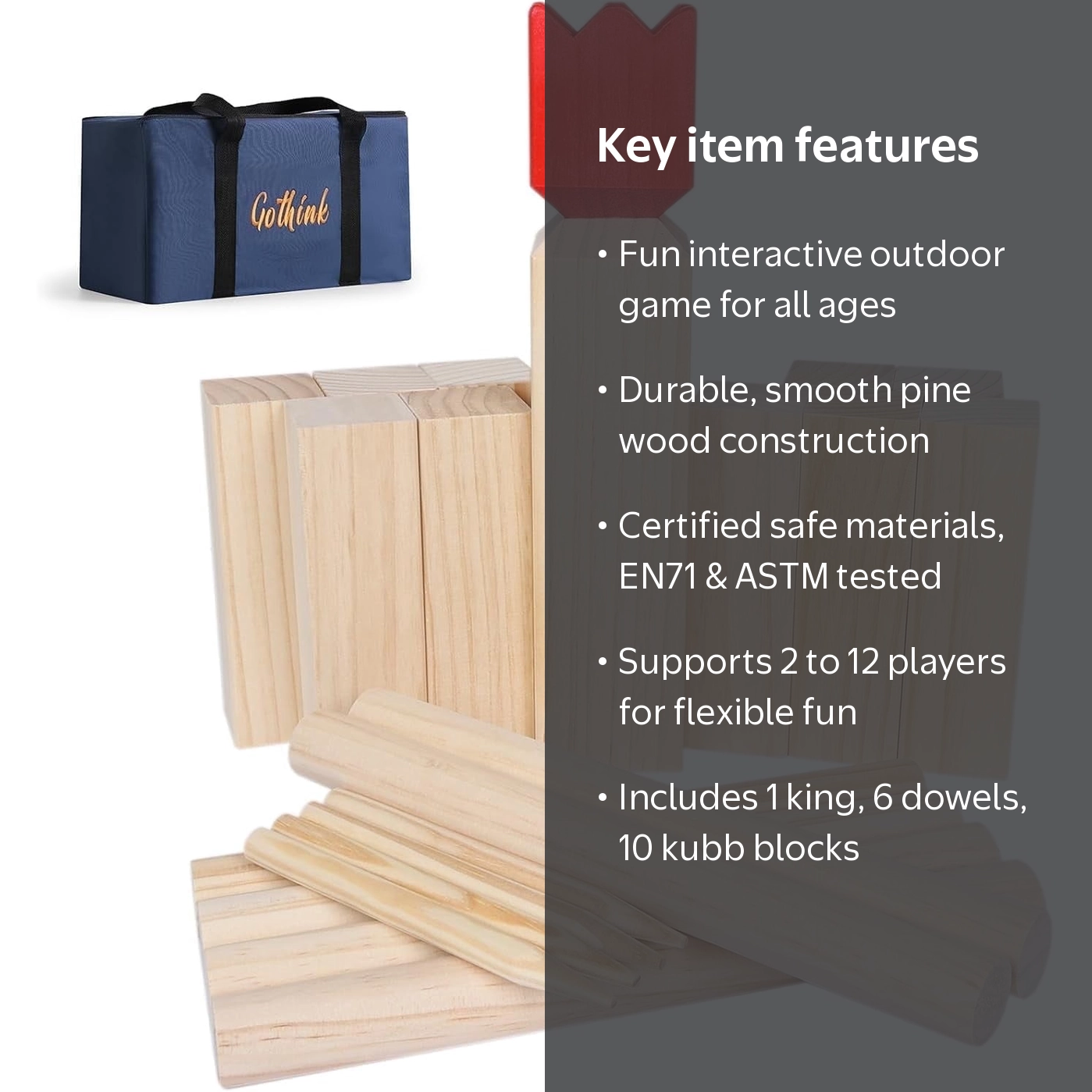 Fugocen Kubb Yard Game Set, Durable Hardwood Blocks, Family