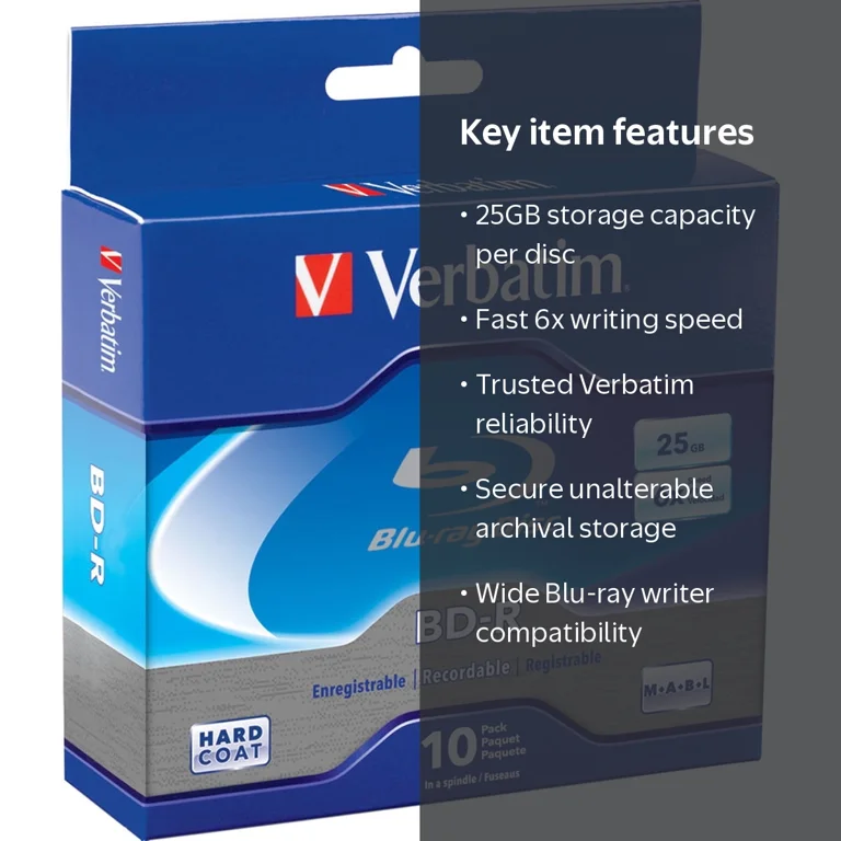 Verbatim, 25 GB 16x BD-R Blu-Ray Disc, Pack of 10, White - Walmart.com