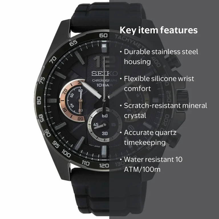Seiko Men's Chronograph Quartz Watch, Black Dial, Stainless Steel