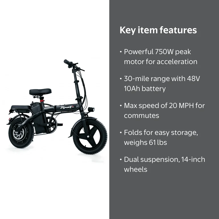 値下げ　電動自転車　48v750w 14ah AZHAR 750W Foldable Electric Bike for Adults, 48V 10Ah Removable