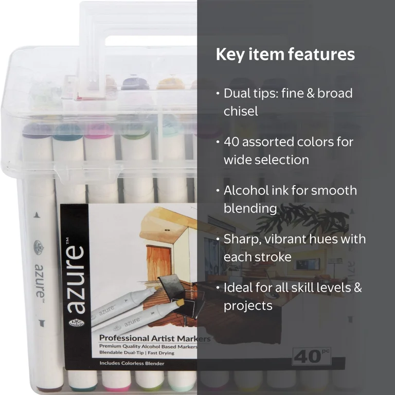 Royal & Langnickel Azure Alcohol Markers, with Case, Fine and