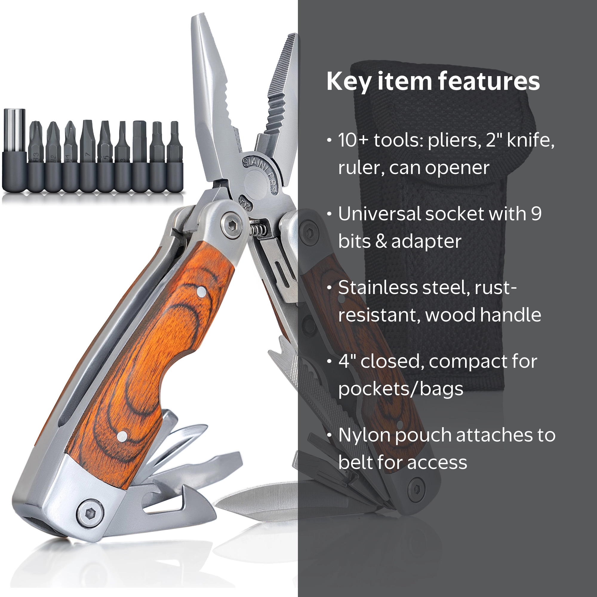 Maxam Wood Handle Stainless Steel Multi-Function Pocket Knife