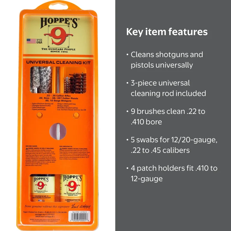 Hoppe's Universal Gun Cleaning Kit, 3-piece Rod, 9 Brushes, 5