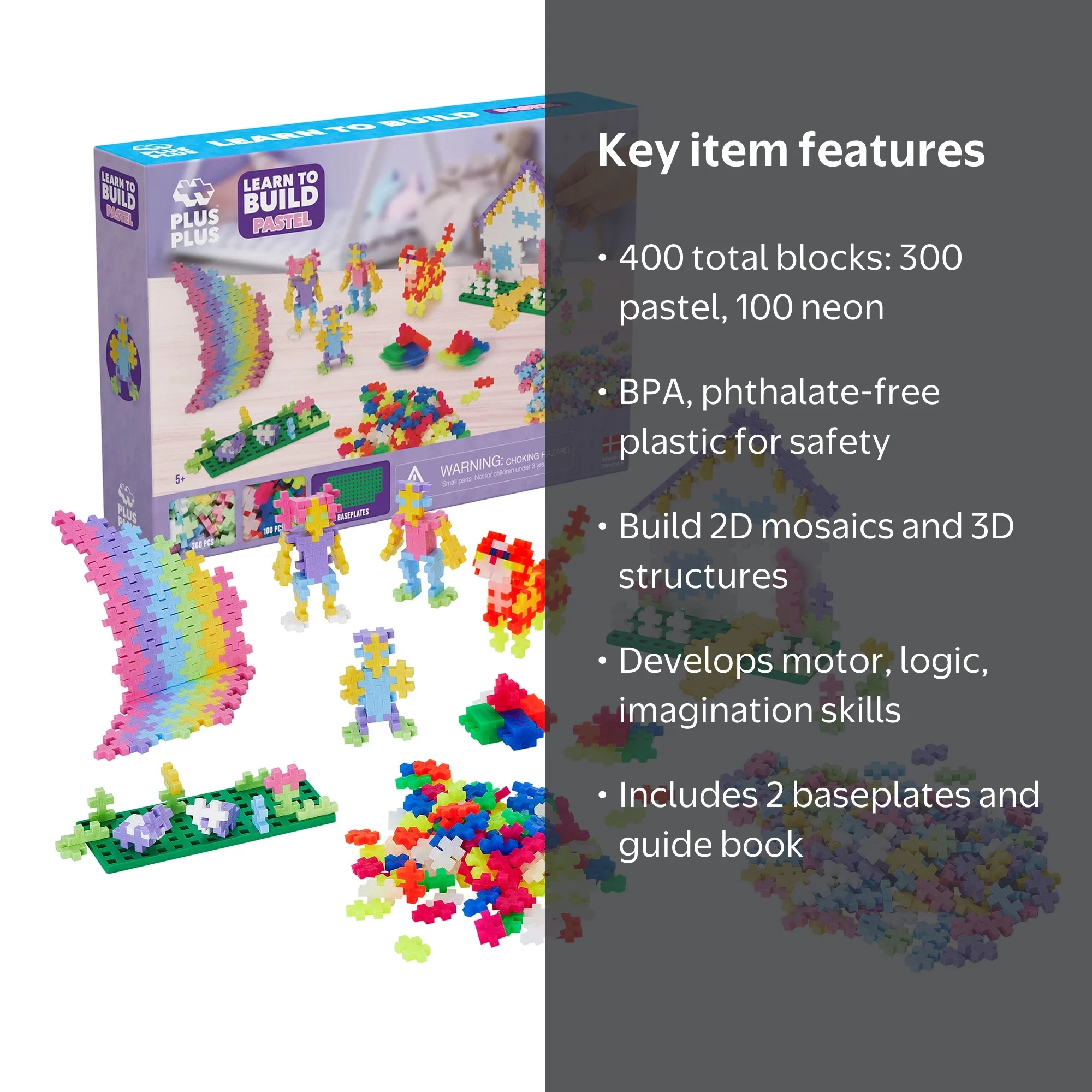 Plus-Plus: Learn to Build - Pastel Color Mix - 400 Piece Set - 2D