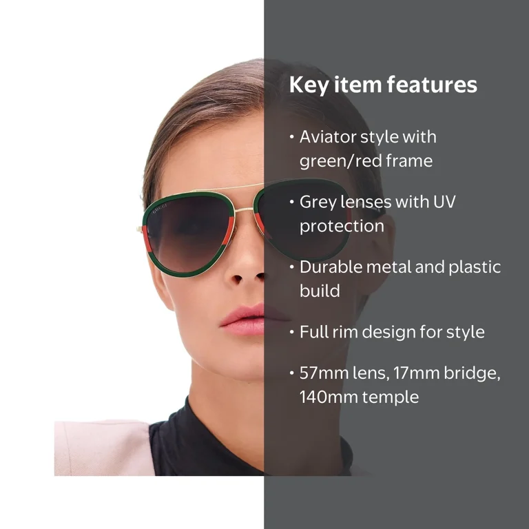 Gucci, Women's Aviator Sunglasses, GG 0062S 003, Red - Walmart.com