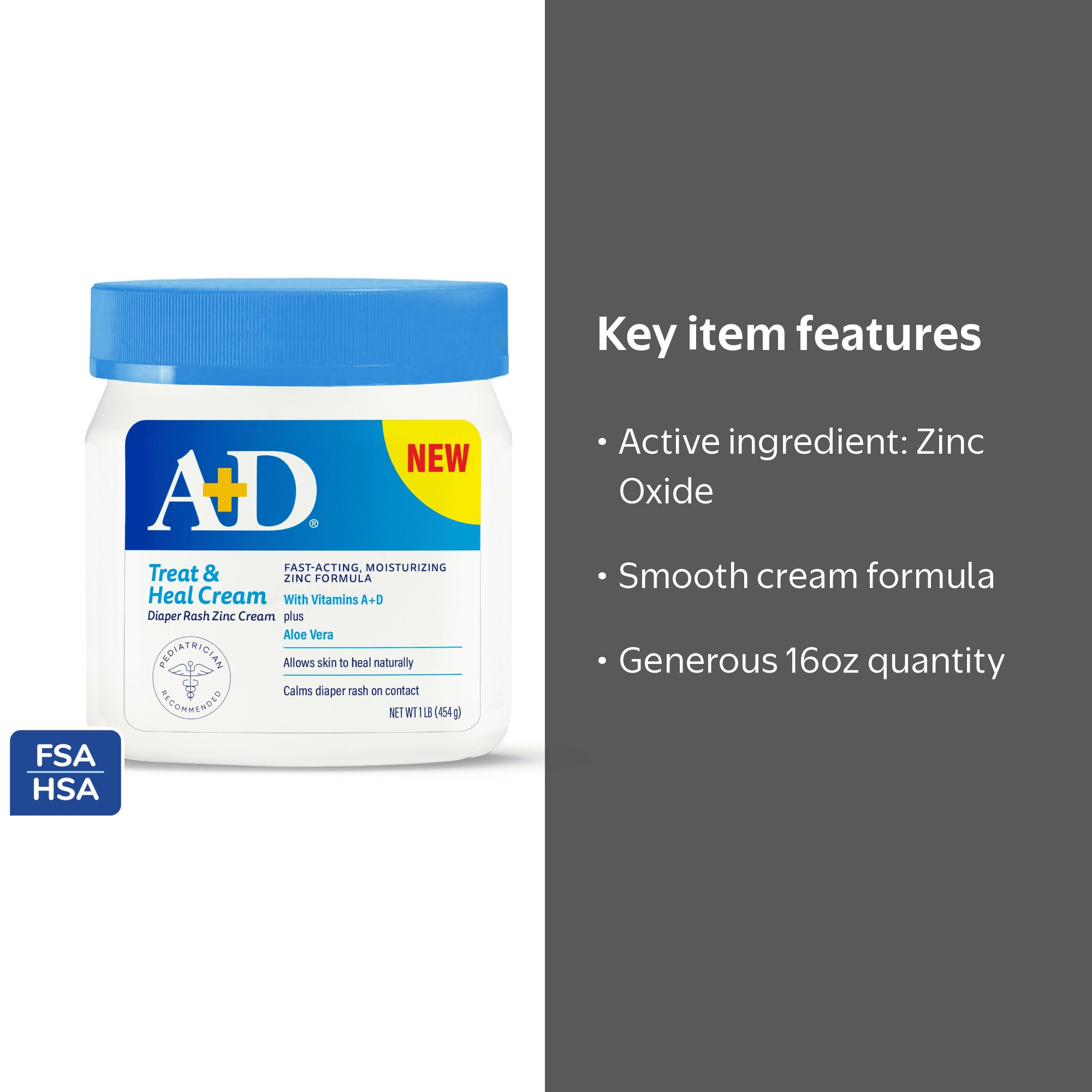 A+D Zinc Oxide Cream 16oz - Walmart.com