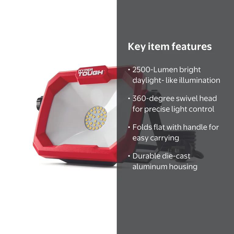 Hyper Tough 2500 Lumen Corded LED Work Light, Fold-Flat Design