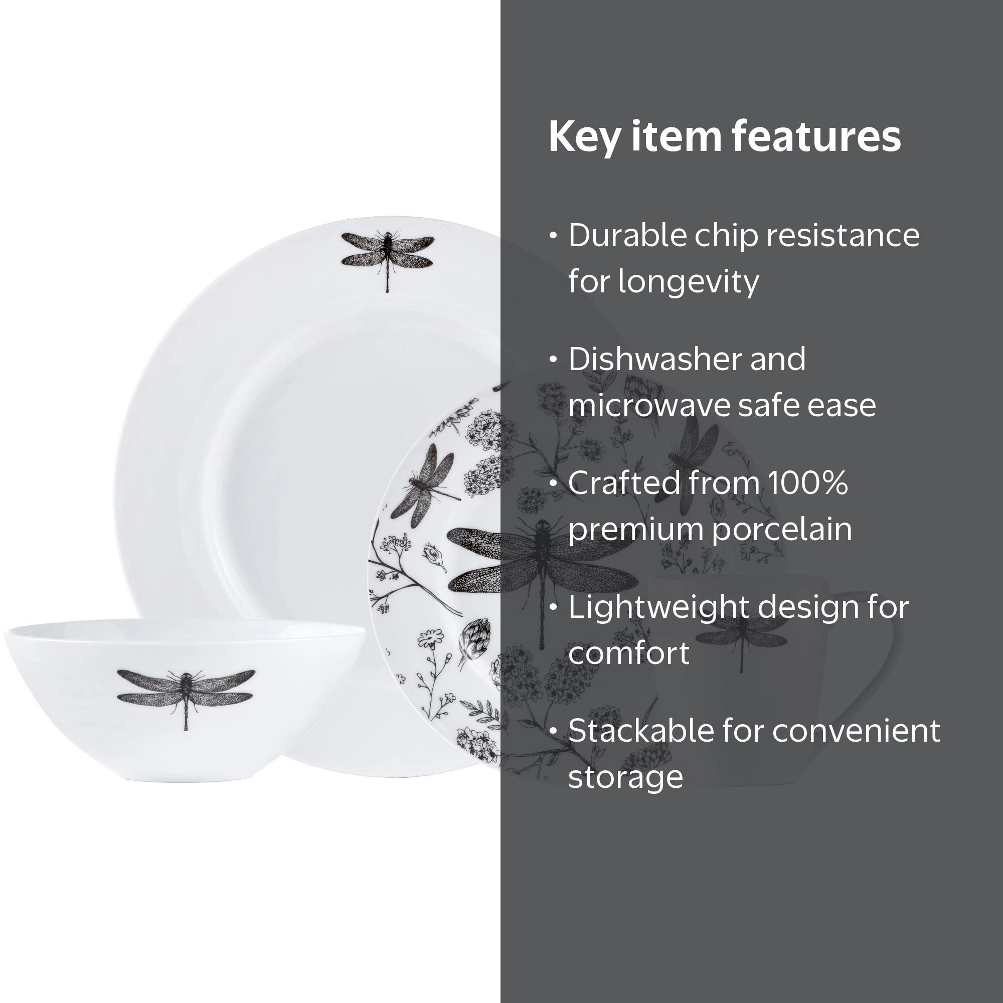 Safdie & Co. Premium Dragonfly 16-Piece Formal Dinnerware Set for