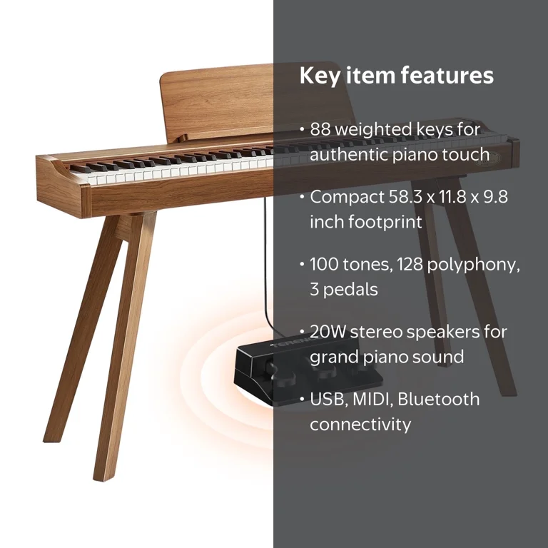 TERENCE PIANO（88鍵）＋ペダル付き＋Xスタンド付き Terence, Digital Piano, 88 Key Weighted Keyboard, Full-Size, Brown