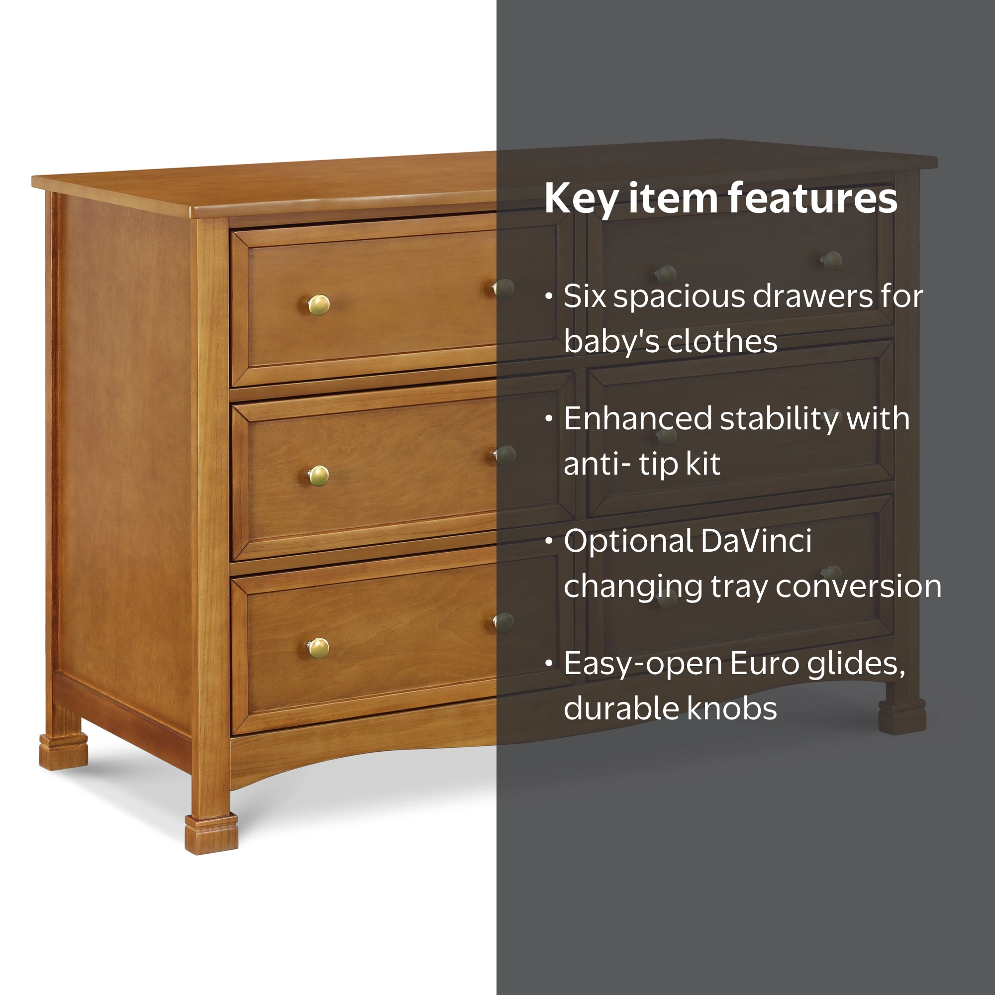 DaVinci, Double Wide Dresser, Kalani 6 Drawer, Chestnut - Walmart.com