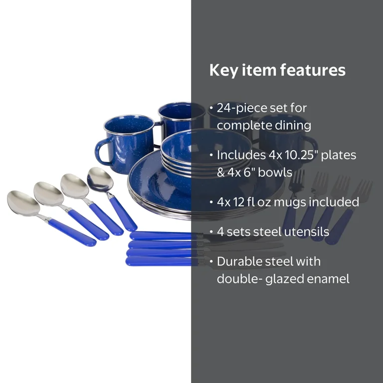 未使用 Karlsbader ブルーオニオン24点ティーセット箱付 チェコ 希少 Stansport Deluxe 24-Piece Enamel Tableware Set, 4 plates, 4 mugs