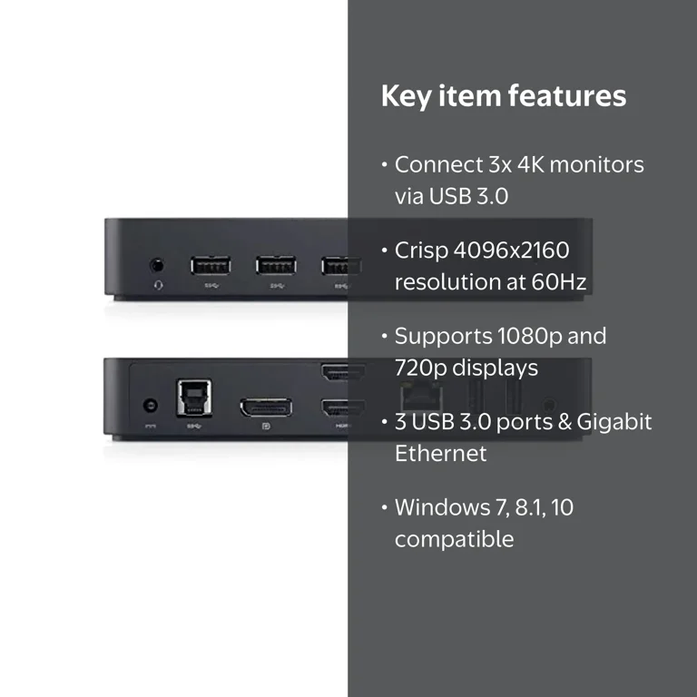 Dell, USB 3.0 Ultra HD/4K Triple Display Docking Station, D3100