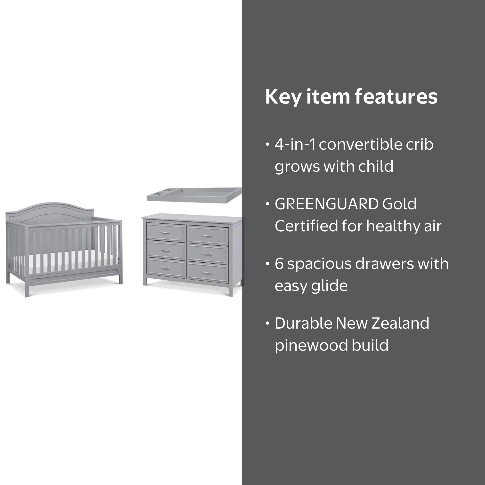 4-in-1 Convertible Crib and Dresser Set with Removable Changing