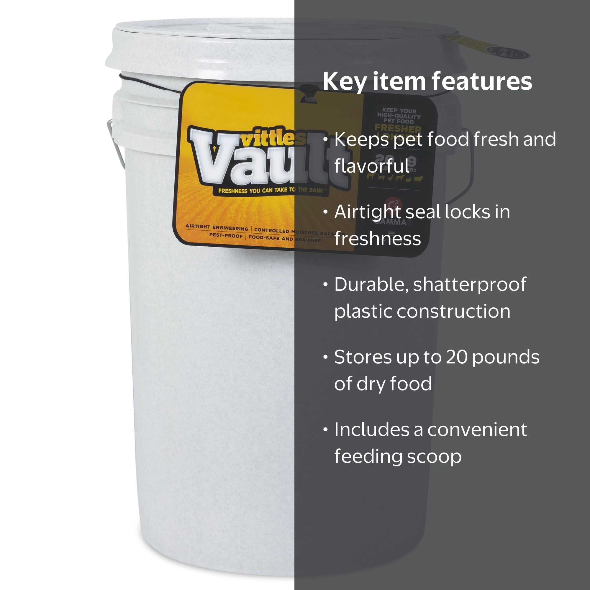 Gamma2 Vittles Vault Outback Pet Food Storage Bucket, Gray, 20 lb